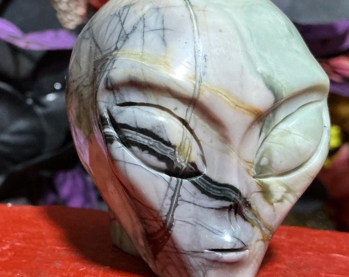 CLEARANCE ~ Picasso Jasper Alien Skull Crystal 6 oz. ~ 1 1/2" Long ~ One-of-a-Kind Color ~ Expertly Hand Carved Sculpture