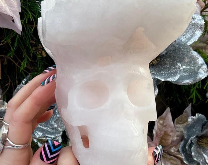 Pink Mangano Calcite Skull ~ Large 4 Lb. ~ 5" Tall ~ Stunning Metaphysical Home Decor ~ Heart Chakra Reiki Healing Altar Display