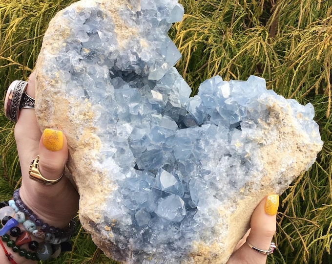 Blue Celestite Crystal Cluster ~ Large 16 Lb. 12 oz. ~ 9" Long - Stunning Quality & Clarity - Sparkling Deep Baby Blue Mineral Display