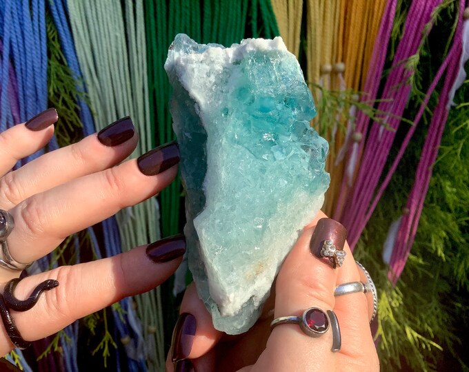 Blue Fluorite Crystal Cluster ~ Large 8.4 oz. ~ 3 1/2" Long ~ Sparkling Mineral Matrix ~ Ancient Clear Translucent Cubic Formation