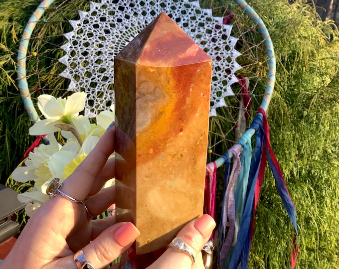Mookaite Jasper Crystal Generator ~ Large 2 Lb. 2 oz. Tower ~ 7" Tall ~ Beautiful Red, Yellow and White Pillar ~ Free & Fast Shipping