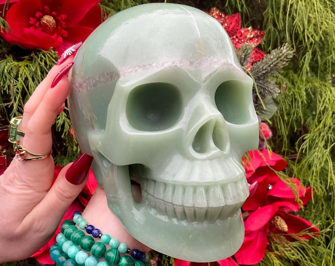 Life Size Green Aventurine Crystal Skull ~ Large 7 Lb. 6 oz. ~ 7" Long ~ Hand Carved ~ Stunning Metaphysical Home Decor ~ Reiki, Altar ~