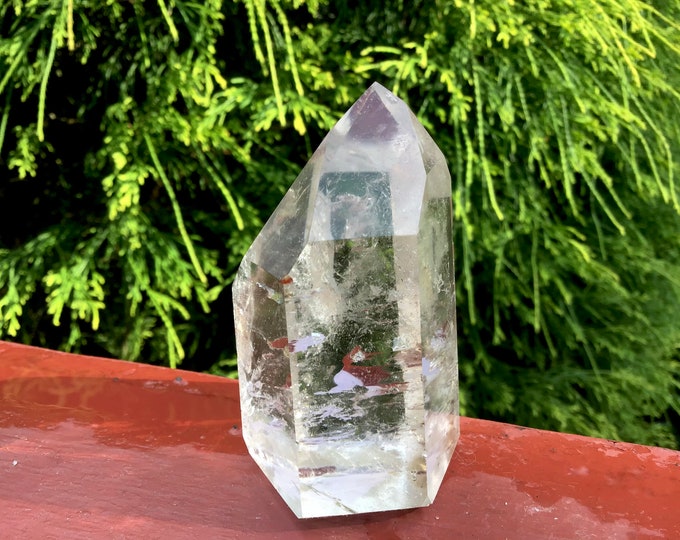 Clear Quartz Crystal Generator: Gem Cut Tower with Rainbow Inclusions