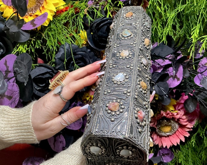 Vintage Agate Inlaid Moroccan Jewelry Box ~ Moorish Dome Top w/ Semi Precious Stones ~ 12" Long ~ Handmade in Morocco ~ Fast & Free Shipping