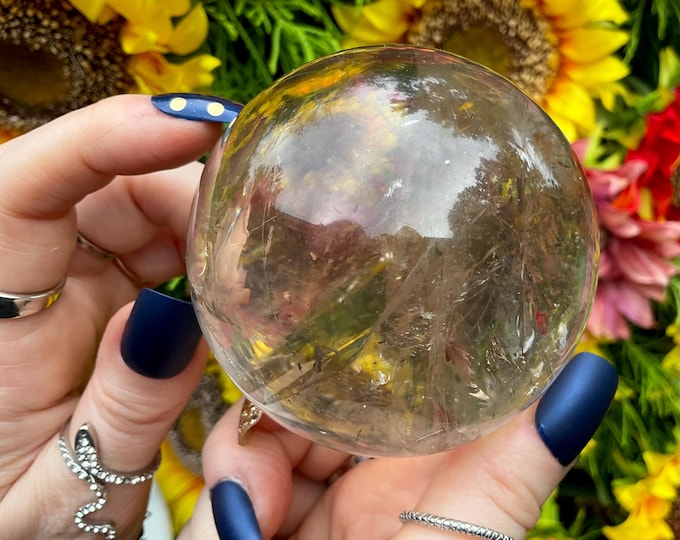 Clear Quartz Crystal Ball ~ 15 oz. ~ 2 1/2" Wide ~ Sparkling Rainbow Inclusions ~ Museum Quality Metaphysical Home Decor~ Fast Free Shipping