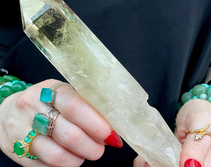 Citrine Quartz Crystal Wand ~ Large 9 oz. ~ 6 1/2" Long ~ High Altitude Himalayan Point ~ Clear Yellow Phantoms Sparkling Rainbow Inclusions