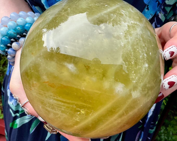 Citrine Crystal Ball ~ Large 9 Lb. 2 oz. ~ 5 1/2" Wide ~ Natural Golden Yellow Colors ~ Solar Plexus Chakra Reiki Altar Display ~ Home Decor