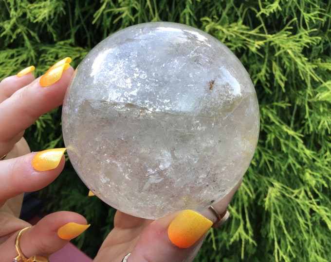Clear Quartz Crystal Ball ~ Large 1 Lb. 12 oz. ~ 3" Wide ~ Polished Sphere ~ Sparkling Rainbow Inclusions ~ Fast & Free Shipping