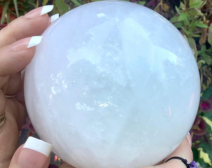 Snow Quartz Crystal Ball ~ Large 4 Lb. 3 oz. ~ 4" Wide Polished Clear Sphere ~ Reiki Altar Feng Shui Display ~ Gorgeous Glowing White Ball