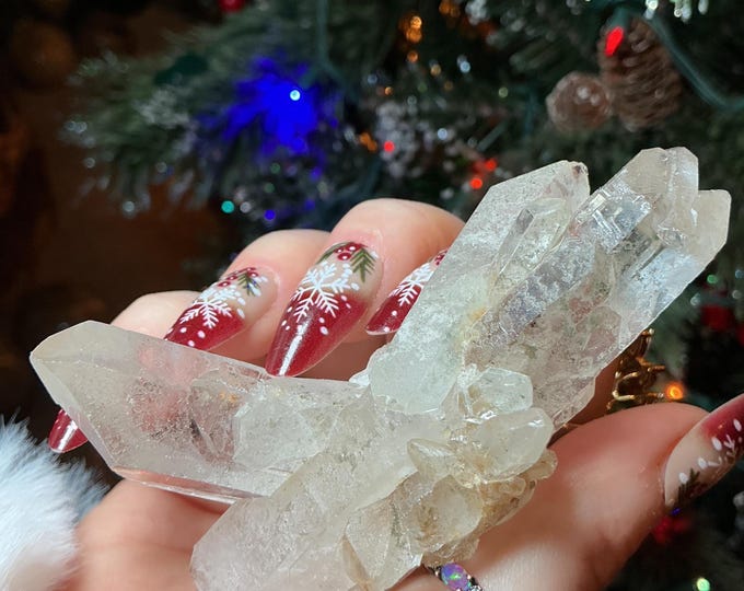 CLEARANCE ~ Clear Quartz Crystal Cluster ~ Gem Cut Twin Points ~ 3" Long ~ Big 2.5 oz. ~ Green Chlorite Inclusions, Silver phantoms