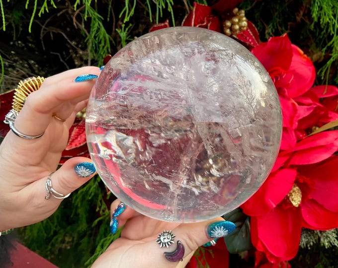 Clear Quartz Crystal Ball ~ Large 5 Lb. 15 oz Sphere ~ 5” Wide ~ Brazilian ~ Ultra Sparkling Transparent Inclusions ~ Home Decor