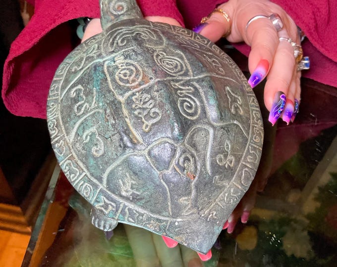 Vintage Bronze Turtle ~ 1 Lb. 14 oz. ~ 7" Long ~ Stunning Museum Quality Specimen ~ Intricate Carvings ~ Spirit Animal Totem