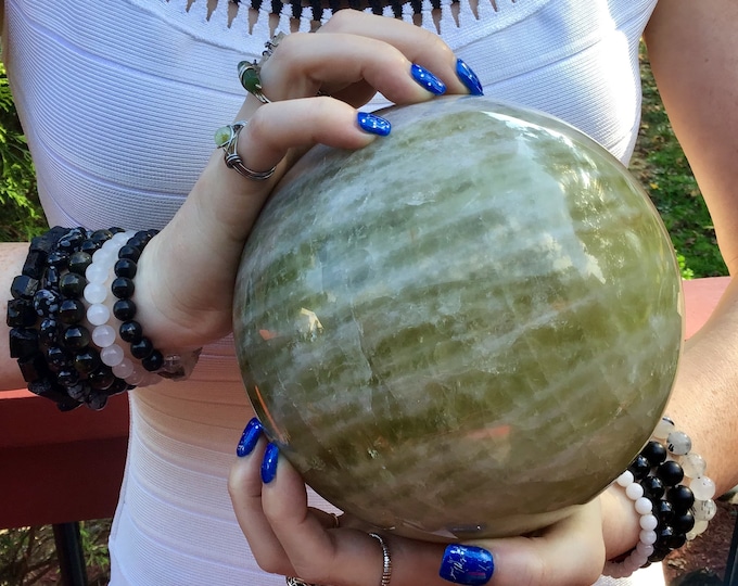 Citrine Crystal Ball ~ Large 10 lb. 12 oz. ~ 6" Wide ~ Golden Banded Quartz Sphere ~ Sunshine Yellow ~ Sparkling Inclusions ~ Free Shipping