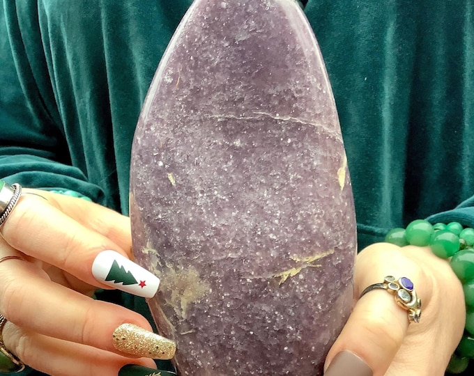 Lepidolite Crystal Free Form Self Standing Pillar ~ Large 1 Lb. 10 oz. ~ 6" Tall ~ Flashing Purple & Sparkling Silver Mica ~ Free Shipping