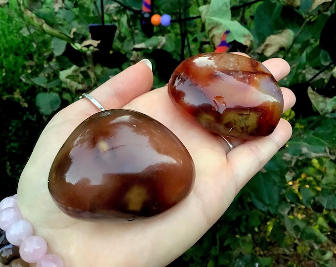 2 Carnelian Agate Crystals ~ 8.6 oz. ~ Duo of 2 Stunning Orange, Red & White Colors ~ Sacral Chakra Healing ~ Palm Stones ~ Fast Shipping ~