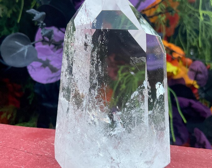 Clear Quartz Crystal Generator ~ 12 oz. ~ 3 1/2" Tall Tower~ Clear Gem Cut Polished Point ~ Colorful Rainbow Colors ~ Fast Free Shipping