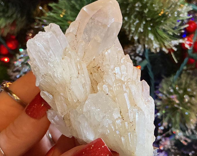 Tibetan Golden Healer Quartz Elestial Crystal Cluster ~ Large 5.9 oz.~ 3 1/2" Long ~ Natural Home Decor ~ Sparkling Gold Cascading Points
