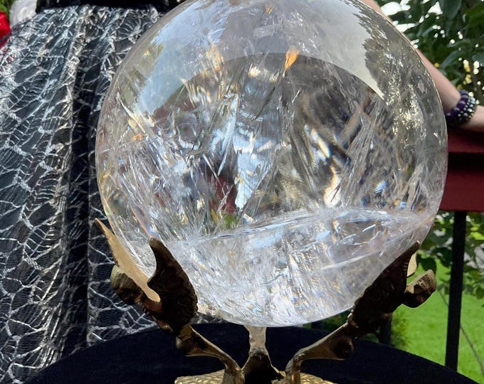 Ultra Clear Quartz Crystal Ball ~ Large 13 Lb. 3 oz ~ 6” Wide ~ Museum Quality Decor, Stunning Rainbows and Silver Flashing Inclusions ~