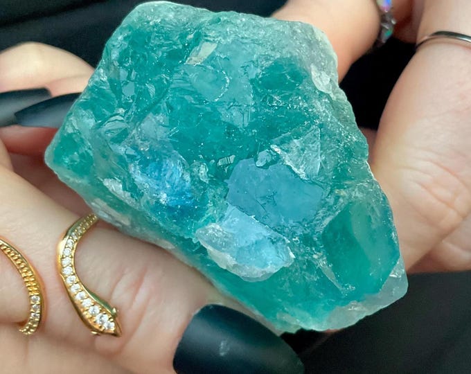 Blue Fluorite Crystal Cluster ~ 4 oz.  ~ 2" Long ~ Ocean Blue Color w/ Clear Translucent Crystals ~ Fast & Free Shipping USA ~