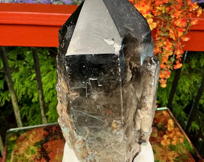 Black Morion Citrine Quartz Display Crystal ~ 7 Lb. 6 oz.  Single-Terminated Point Cluster ~ 9" Tall ~ Custom Hand Carved Stand