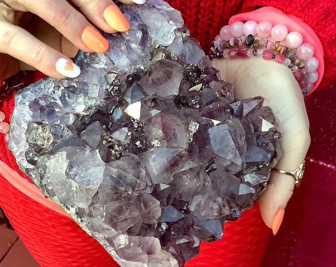 Amethyst Crystal Cluster ~ Large 2 lb. 8 oz. ~ 6" Long ~ Beautiful Purple Points ~ Home Decor ~ Fast & Free Shipping, USA + Global Shipping