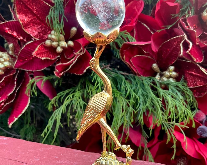 Clear Quartz Crystal Ball ~ 1 1/2 oz. Sphere ~ 1" Wide ~ Gold Crane Display Stand ~ Reiki, Altar, Feng Shui ~ Fast & Free Shipping