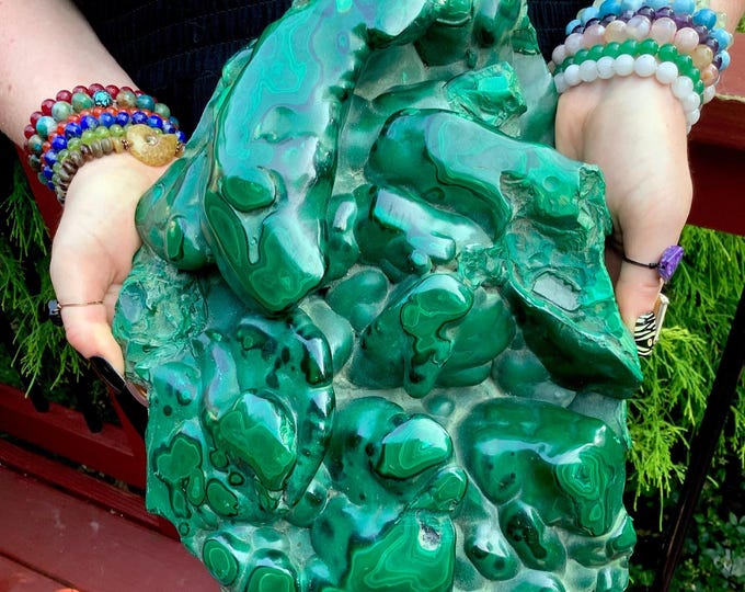 Malachite Freeform Crystal Cluster ~ Large 20 Lb. ~ 12" Long ~ Swirling Bullseye Patterns ~ Polished Green Mineral Display