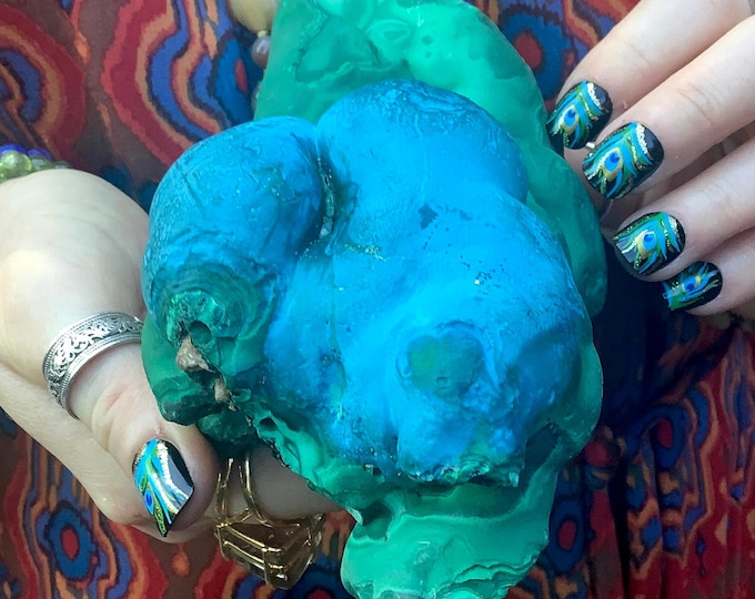 Botryoidal Malachite and Chrysocolla 2.8 Lb. Crystal Cluster ~ 7" Long ~ Green, Turquoise Colors ~ Fast & Free Shipping