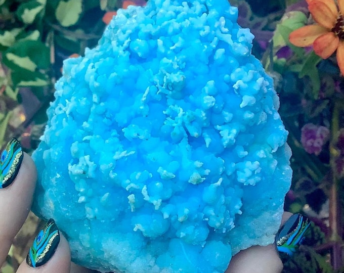 Blue Hemimorphite Crystal Cluster ~ 9 oz. ~ 3 1/2" Long ~ Stunning Points ~ Botryoidal Inclusions ~ Sparkling Electric Sky-Blue Colors