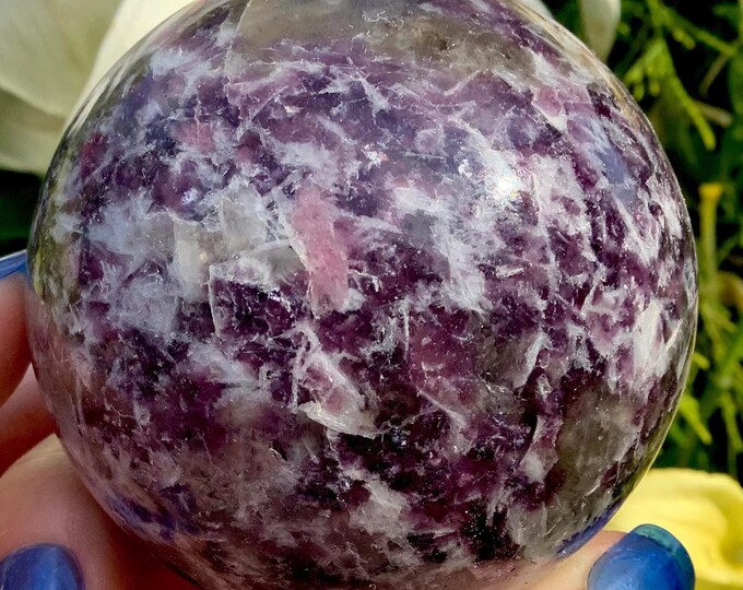 Lepidolite Crystal Ball ~ 1 Lb. ~ 3" Wide ~ Sparkling Purple, Pink & White ~ Crown Chakra Reiki Healing Altar Display ~ Metaphysical Decor