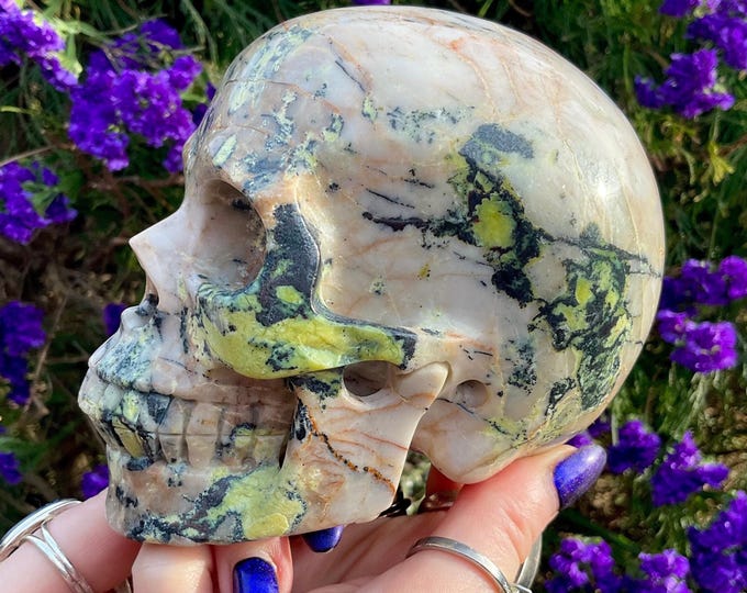 Electric Green Jasper Crystal Skull ~ Large 3 Lb. 2 oz. ~ 5" Long ~ Hand Carved ~ Stunning Metaphysical Home Decor ~ Fast & Free Shipping ~
