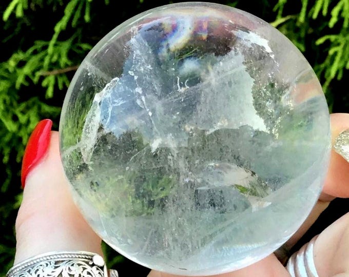 Ultra Clear Quartz Crystal Ball ~ 6.5 oz. ~ 2" Wide ~ Stunning Rainbow Inclusions ~ Fast & Free Shipping, U.S.A. + Global Shipping ~