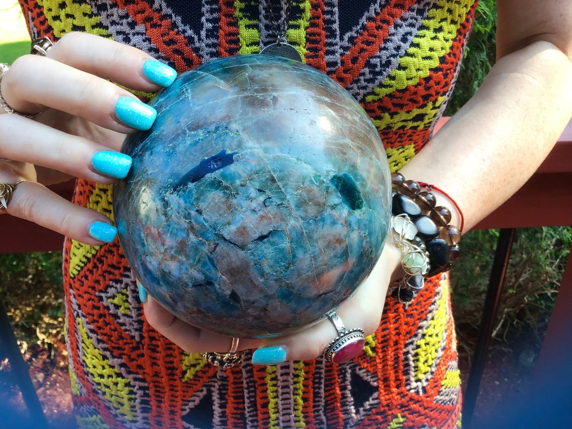 Deep Blue Apatite Large 7 Lb. 7 oz. Crystal Ball 5 Etsy
