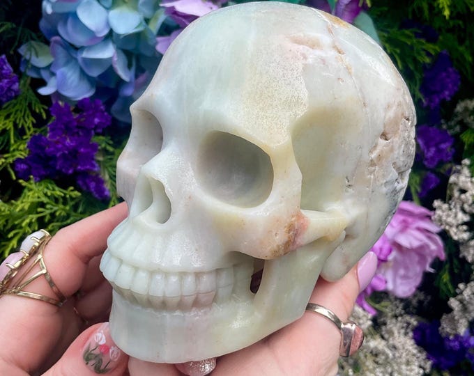 Amazonite Crystal Skull ~ 2 Lb. 14 oz. ~ 5" Long ~ One-of-a-Kind Green, White & Blue Colors ~ Expertly Hand Carved Sculpture ~ Altar Display