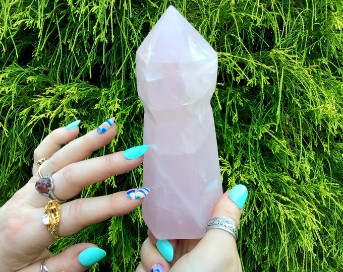 Rose Quartz Crystal Generator ~ Large 1 Lb. 6 oz. ~ 6" Tall ~ Polished Free-Standing Scepter ~ Fast & Free Shipping, USA + Global Shipping ~