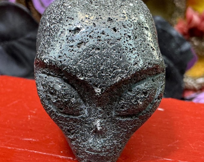CLEARANCE ~ Lava Stone Alien Crystal Mini Skull ~ 5 oz. ~ 2" Long ~ Colorful Natural Black Volcanic Lava Gemstone ~ Hand-Carved Sculpture