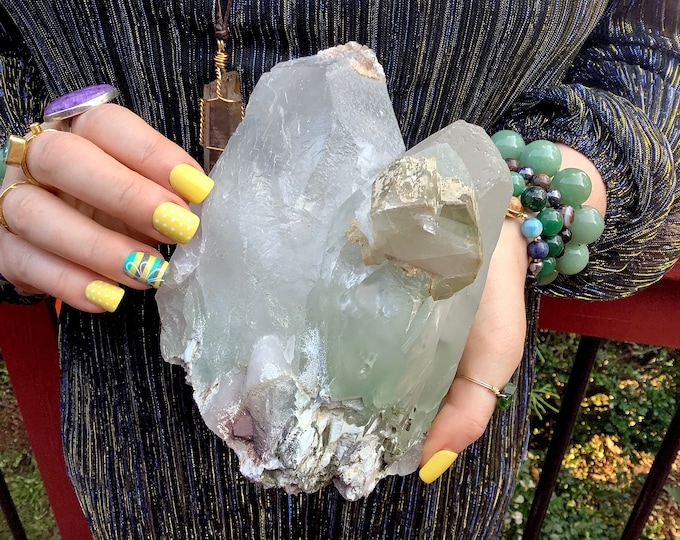 Dream Quartz Crystal Cluster ~ Large 3 Lb. 14 oz. ~ 6" Long ~ Amphibole & Epidote ~ Sparkling Green Phantom Inclusions ~ Free Shipping, USA