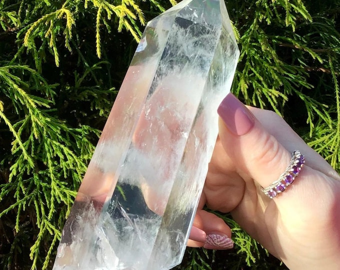 High Altitude Himalayan Clear Quartz Crystal Wand ~ Large 12.3 oz. ~ 5" Long ~ Museum Quality ~ Big Sparkling Point ~ Rainbow Inclusions