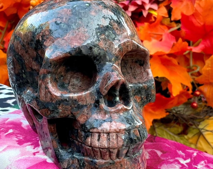 Que Sera Opal Crystal Skull ~ Large 2 Lb. 14 oz. ~ 5" Long ~ One-of-a-Kind Blue/Gray & Red Colors ~ Hand Carved ~ Fast, Free Shipping U.S.A