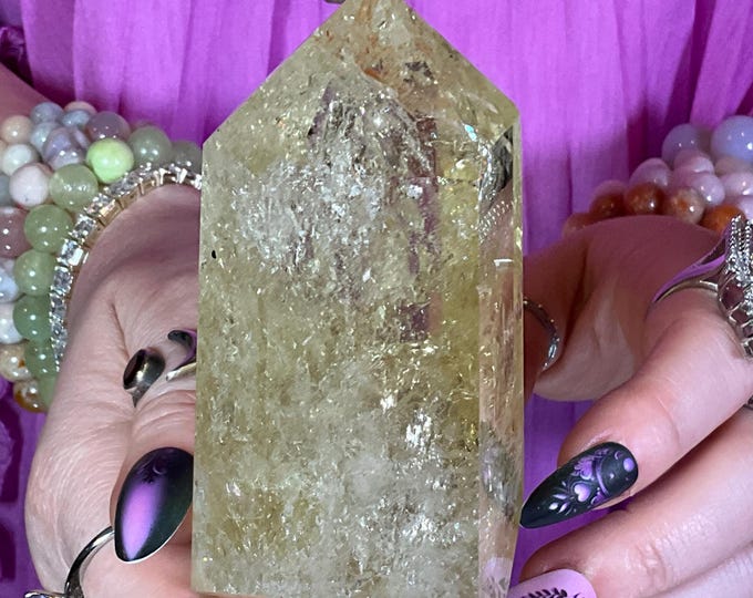 Citrine Crystal Generator ~ 11 oz. ~ 4" Tall ~ Sunshine Yellow Quartz Polished Tower ~ Sparkling Rainbow Inclusions ~ Fast & Free Shipping ~