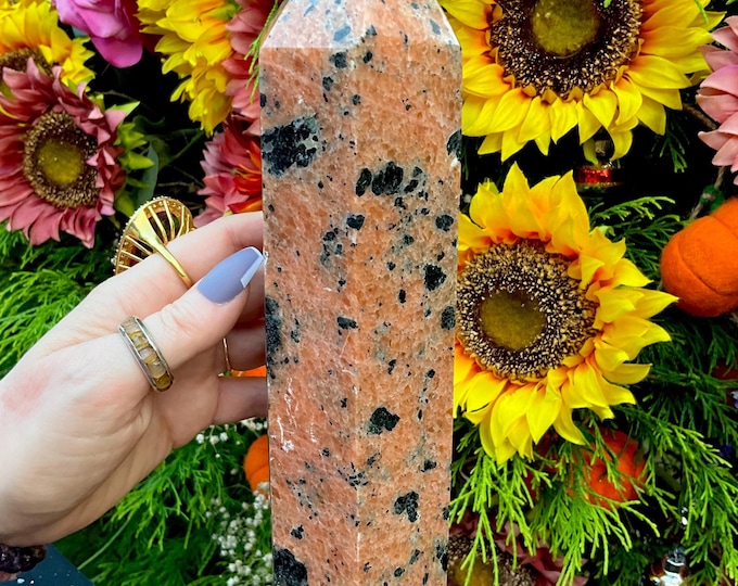 Orange Apatite Crystal Generator ~ 4 lb. 8 oz. ~ 10" Tall Tower ~ Sparkling Orange Colors w/ Black Tourmaline ~ Fast & Free Shipping, U.S.A.