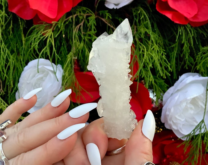 Sparkly Clear Apophyllite Crystal Cluster ~ 1.8 oz. ~ 3" Long ~ High Luster ~ Handheld Meditation Size Altar Reiki Display ~ Free Shipping