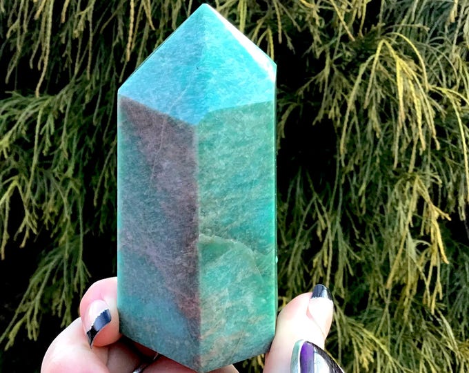Amazonite Crystal Generator ~ Large 8 oz. ~ 4" Tall ~ Throat Chakra Healing Altar Display ~ Natural Blue & Green Colors ~ Free Shipping, USA