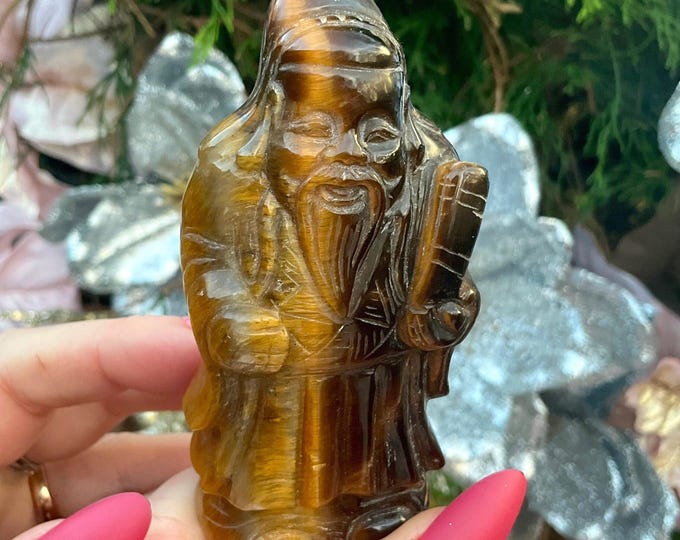 Tigers Eye Wiseman Crystal ~ 3 1/2" Tall ~ Vintage Stunning Colors, Display Gemstone ~ Hand Carved & Polished from Japan, Fast Free Shipping
