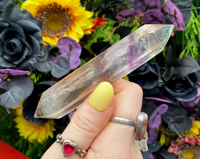 Rainbow Fluorite Double Terminated Wand ~ Large 2.7 oz. ~ 4" Long ~ Clear, Black, Purple ~ Fast & Free Shipping, USA + Global Shipping