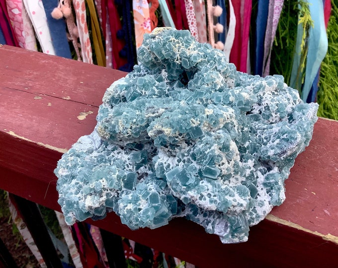 Blue Fluorite Crystal Cluster ~ Large 1 lb. 10 oz. ~ 6" Long ~ Translucent Crystals ~ Natural Matrix ~ Geometry Formation ~ Fast Shipping