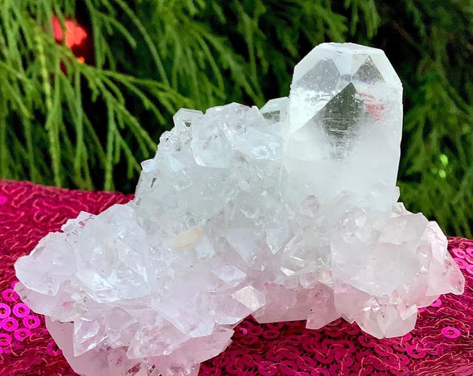 Sparkling Clear Apophyllite Crystal Cluster ~ 3.5 oz.~ 2 1/2" Long ~ Ultra High Luster ~ Handheld Meditation Size ~ Fast & Free Shipping