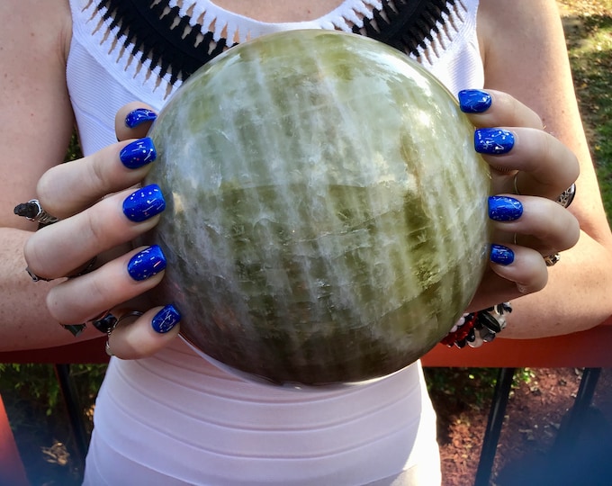 Large Banded Citrine Crystal Ball: Golden Quartz Sphere, Sparkling Inclusions