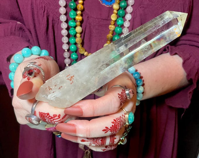 High Altitude Himalayan Citrine Quartz Crystal Wand ~ Large 5 1/2 oz. ~ 6" Long ~ Clear Natural Yellow Color, Sparkling Rainbow Inclusions ~