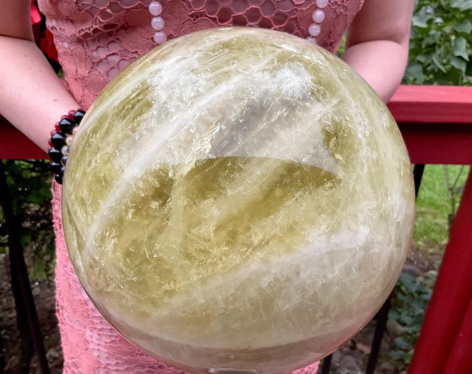 Citrine Crystal Ball ~ Large 20 Lb. ~ 7 1/2" Wide ~ Natural Golden Yellow Colors ~ Breathtaking White Bands ~ Sparkling Smokey Inclusions ~